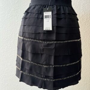 BCBG MaxAzria Tiered Mini Skirt Black‎ with Beaded Detail Size XS